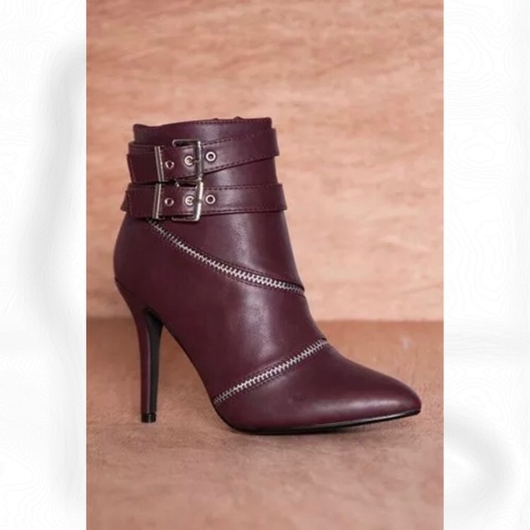 Ann Michelle Shoes - Anne Michelle Burgundy Faux Leather Upper Booties